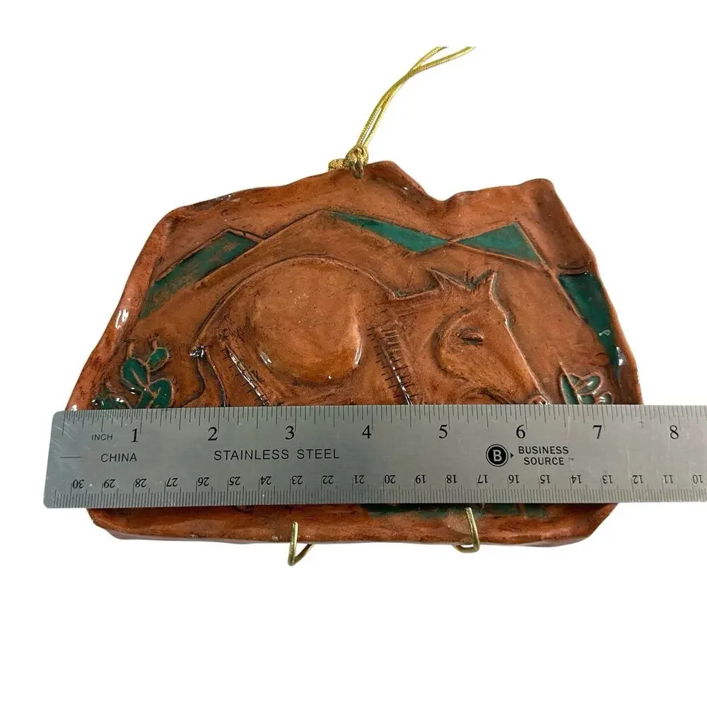 Vintage Terracotta Donkey & Foal Wall Plaque Southwestern Folk Art 7.5”